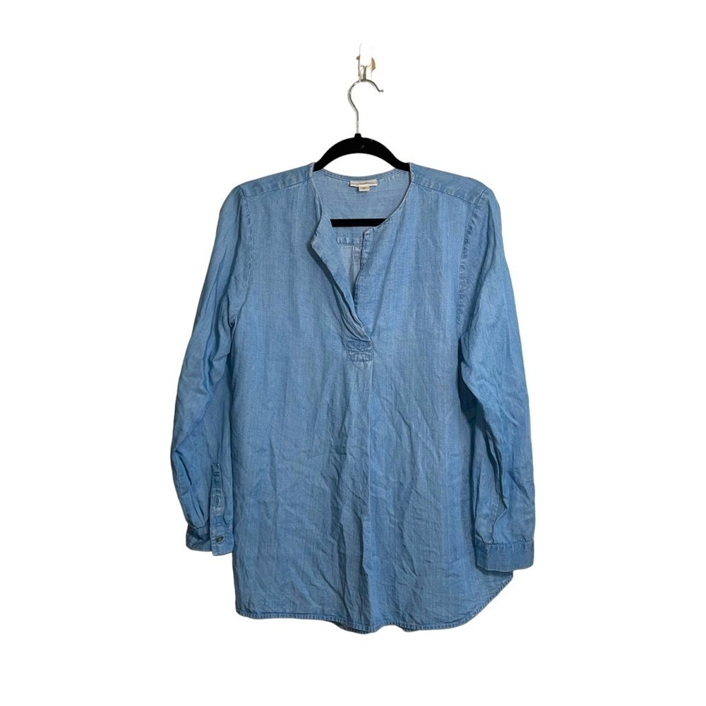 J. Jill Denim Medium Wash Chambray Split Neck Popover Tunic Top Medium Women’s